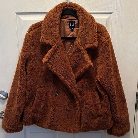 GAP Jackets & Blazers - GAP Women's Brown Teddy Jacket Size M Fully Lined Super Soft and Warm Cabincore